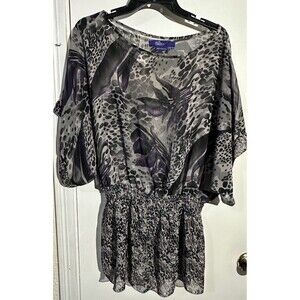 Miley Cyrus Max Azria Gray Purple Sheer Short Sleeve Blouse XL